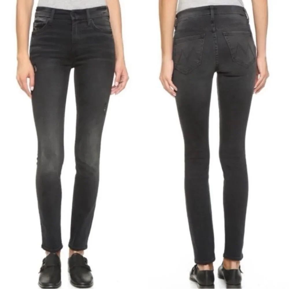 Mother High Waisted Looker Jeans Wait Until Dark Washed Black
